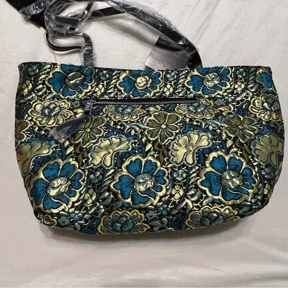 NWT Steve Madden Blady Black & Blue Reversible Floral Tote w/ Cosmetic Bag - Picture 2 of 6